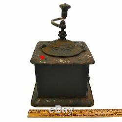 Antique CAST IRON, TIN & WOOD COFFEE MILL Table/Counter-Top BEAN GRINDER Patina
