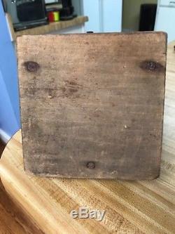 Antique COFFEE GRINDER with Jointed Wood Box, Drawer, Iron Handle With Wood Knob
