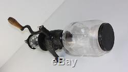 Antique Cast Iron ARCADE CRYSTAL Canister Glass Wall Mount Coffee Grinder Mill