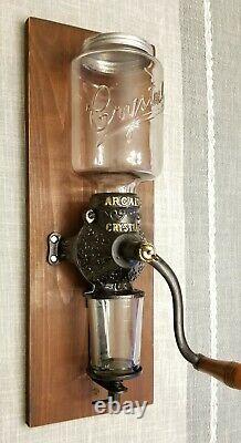 Antique Cast Iron ARCADE CRYSTAL Wall Mounted Coffee Grinder w Original Cup