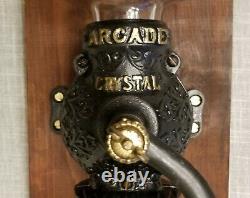 Antique Cast Iron ARCADE CRYSTAL Wall Mounted Coffee Grinder w Original Cup