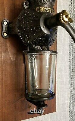 Antique Cast Iron ARCADE CRYSTAL Wall Mounted Coffee Grinder w Original Cup