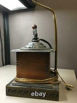 Antique Cast Iron And Wood Coffee Mill Grinder Logan & Strobridge Converted Lamp