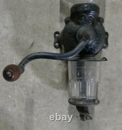 Antique Cast Iron Arcade Crystal No. 1 Wall Mounted Coffee Grinder Complete