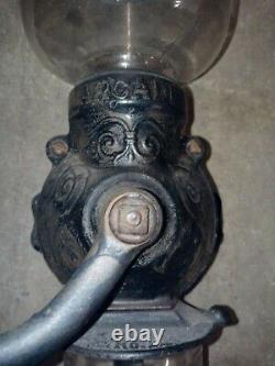 Antique Cast Iron Arcade Crystal No. 1 Wall Mounted Coffee Grinder Complete
