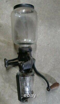 Antique Cast Iron Arcade Crystal No. 1 Wall Mounted Coffee Grinder Complete