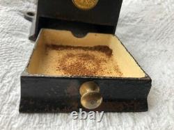 Antique Cast Iron Brass And Enamel Lined Drawer A. Kenrick Coffee Grinder
