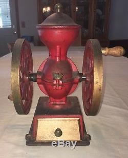 Antique Cast Iron COFFEE GRINDER Double Wheel Vintage John Wright Inc