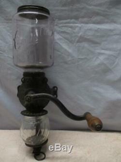 Antique Cast Iron CRYSTAL ARCADE #3 Wall Mount COFFEE GRINDER different catcher