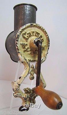 Antique Cast Iron'Carmen' Grinder coffee nut table top mount cream gold paint