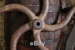 Antique Cast Iron Coffee Bean Mill Industrial Machine Wheel Grinder Wood Handle