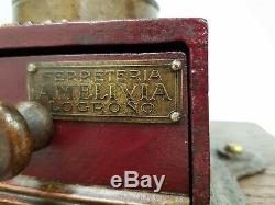 Antique Cast Iron Coffee Grinder Balance Wheel Elma #0 Rare Model Spain