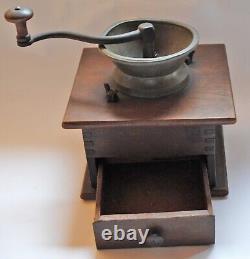 Antique Cast Iron Coffee Grinder, Dovetailed Wooden Base, Coffee MILL