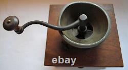 Antique Cast Iron Coffee Grinder, Dovetailed Wooden Base, Coffee MILL