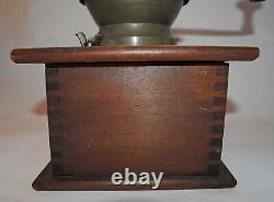 Antique Cast Iron Coffee Grinder, Dovetailed Wooden Base, Coffee MILL