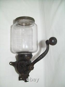 Antique Cast Iron Coffee Grinder Primitive Wall Mount Hand Crank Unit