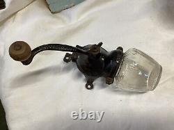 Antique Cast Iron Coffee Grinder Primitive Wall Mount Hand Crank Unit 449