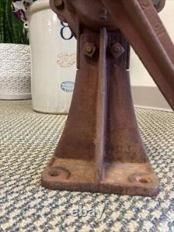 Antique Cast Iron Coffee Grinder Vintage Corn Grain Mill Red Wood Hand Crank