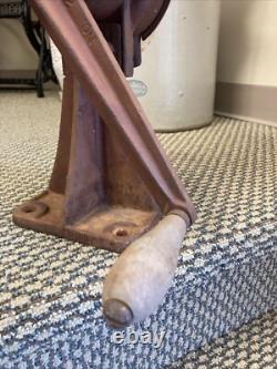 Antique Cast Iron Coffee Grinder Vintage Corn Grain Mill Red Wood Hand Crank