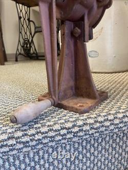 Antique Cast Iron Coffee Grinder Vintage Corn Grain Mill Red Wood Hand Crank