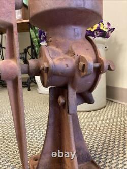Antique Cast Iron Coffee Grinder Vintage Corn Grain Mill Red Wood Hand Crank