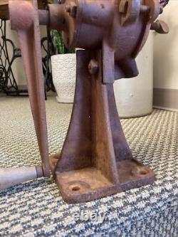 Antique Cast Iron Coffee Grinder Vintage Corn Grain Mill Red Wood Hand Crank