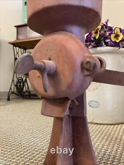 Antique Cast Iron Coffee Grinder Vintage Corn Grain Mill Red Wood Hand Crank