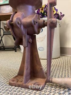 Antique Cast Iron Coffee Grinder Vintage Corn Grain Mill Red Wood Hand Crank