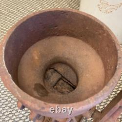 Antique Cast Iron Coffee Grinder Vintage Corn Grain Mill Red Wood Hand Crank