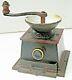 Antique Cast Iron Coffee Grinder table mount hand crank Enamel Bowl & tray