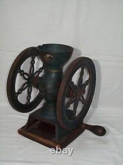 Antique Cast Iron Hand Crank Double Wheel Coffee Grinder Swift Mill