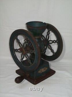 Antique Cast Iron Hand Crank Double Wheel Coffee Grinder Swift Mill