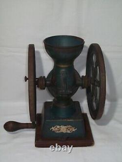 Antique Cast Iron Hand Crank Double Wheel Coffee Grinder Swift Mill