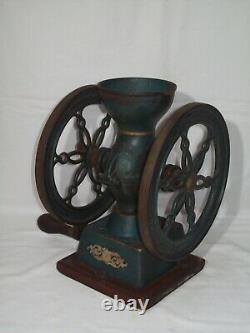 Antique Cast Iron Hand Crank Double Wheel Coffee Grinder Swift Mill