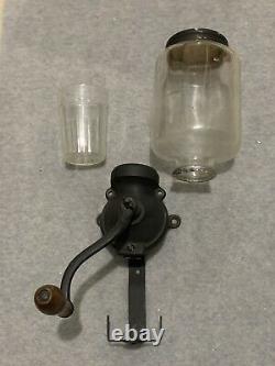Antique Cast Iron Wall Coffee Grinder with catch cup