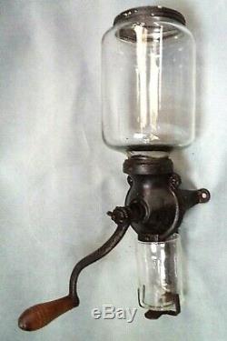 Antique Cast Iron Wall Mount Coffee Grinder, Complete, Arcade