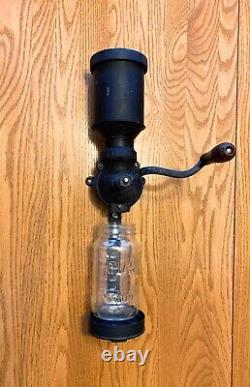 Antique Cast Iron and Tin Canister Wall Mount Coffee Grinder with Mason Jar