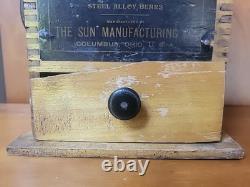 Antique Challenge Coffee Mill 1080 Sun Manufacturer Steel Alloy Buhrs USA READ