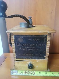 Antique Challenge Coffee Mill 1080 Sun Manufacturer Steel Alloy Buhrs USA READ