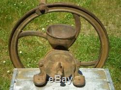 Antique Coffee And Grain Grinder Cast Iron Model H105 With 18 Wheel Table Mount