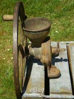 Antique Coffee And Grain Grinder Cast Iron Model H105 With 18 Wheel Table Mount