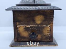 Antique Coffee Bean Grinder Cast Iron Hardware Dovetailed Wood Primitive Vintage