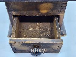 Antique Coffee Bean Grinder Cast Iron Hardware Dovetailed Wood Primitive Vintage