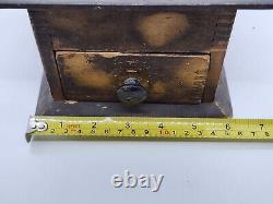 Antique Coffee Bean Grinder Cast Iron Hardware Dovetailed Wood Primitive Vintage