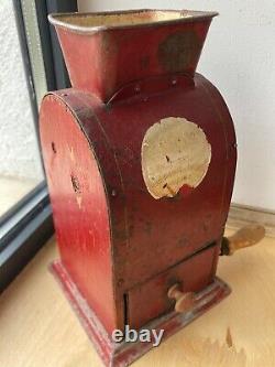 Antique Coffee Grinder Beans Mill Sweden TIX Wood&Tin mechanic Hand-crank Drawer