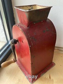 Antique Coffee Grinder Beans Mill Sweden TIX Wood&Tin mechanic Hand-crank Drawer