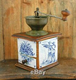 Antique Coffee Grinder DELFT BLUE tiles mill Moulin cafe Molinillo kaffeemuehle