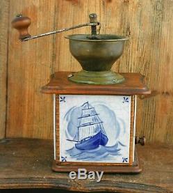 Antique Coffee Grinder DELFT BLUE tiles mill Moulin cafe Molinillo kaffeemuehle