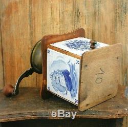 Antique Coffee Grinder DELFT BLUE tiles mill Moulin cafe Molinillo kaffeemuehle