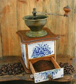 Antique Coffee Grinder DELFT BLUE tiles mill Moulin cafe Molinillo kaffeemuehle